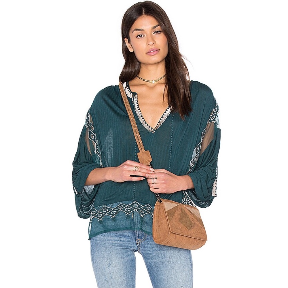 Free People Eden Emerald Embroidered Top